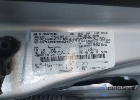 2013 Ford Focus Se z USA, uszkodzony, nr VIN 1FADP3F26DL210684